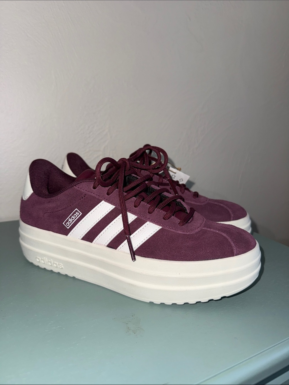 Adidas VL Court Bold Platform Sneakers Burgundy White NWT Size 5